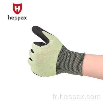 Gants de protection de protection HESPAX plongés en nitrile anti-coupe trempé